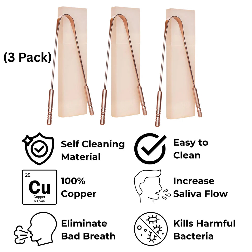 Premium Copper Tongue Scraper (3 PACK)